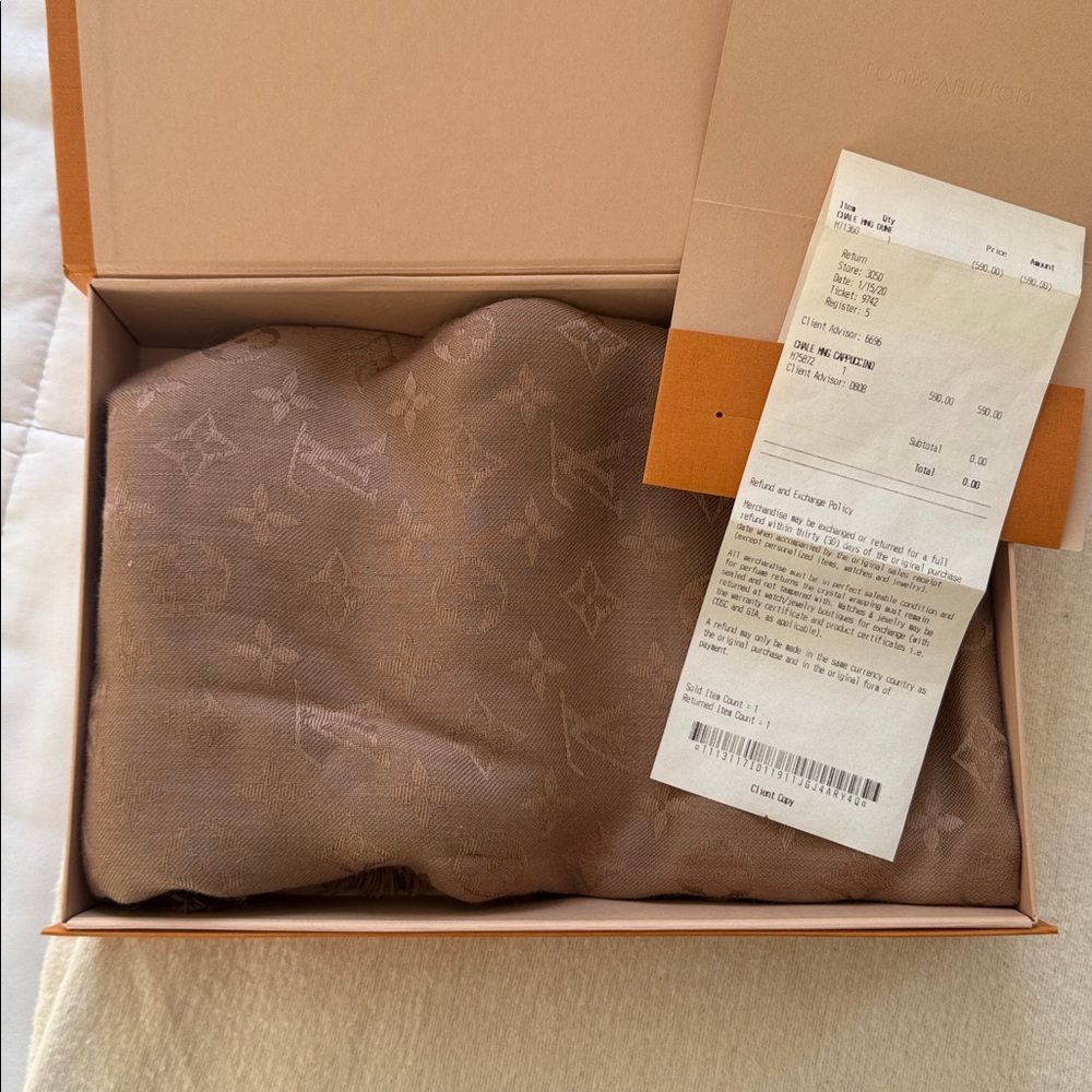 AUTHENTIC Louis Vuitton Cappuccino Monogram Scarf - Picture 6 of 8